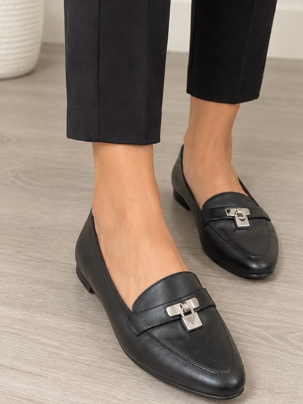 Michael Kors Black Leather Loafers with Silver-Tone Hardware